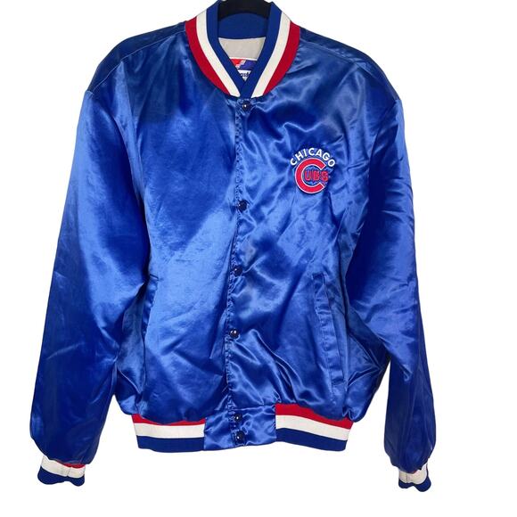 Vintage Chicago Cubs 80s Swingster Jacket Adult Large L Satin Nylon Blue Red - Picture 1 of 10